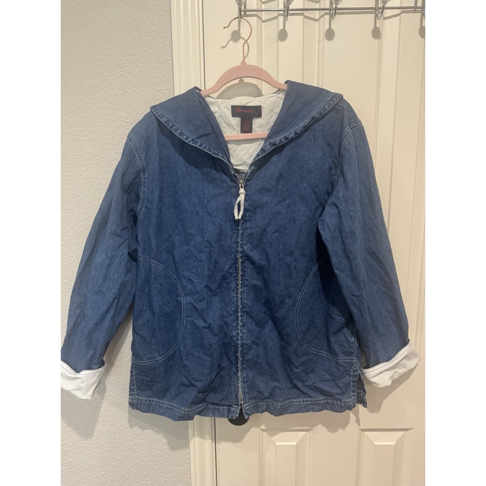 Denim Sailor Jacket Vintage 90s Preppy Retro Women Slight FLAW Medium